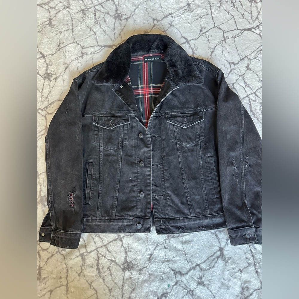The Kooples Denim Jacket with Removable  Faux-Fur Collar, M, Urban, Party, Retro
